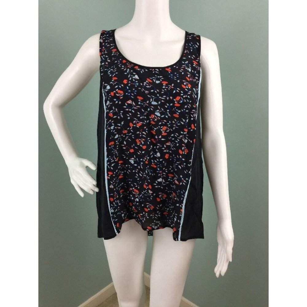 NWT Women's Ella Moss Sleeveless Black Floral Silk Top Shirt Sz M Medium
